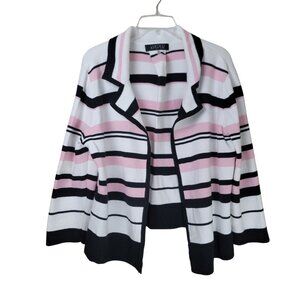 Kasper Women's XL Open Front Striped Blazer Cardigan Sweater